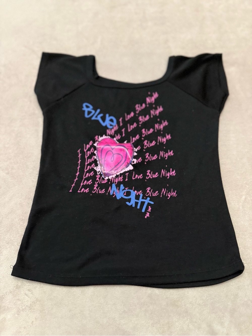 Black Y2K Heart Graphic Short Sleeve Scoop Neck Top Size XS S Women’s T Shirt